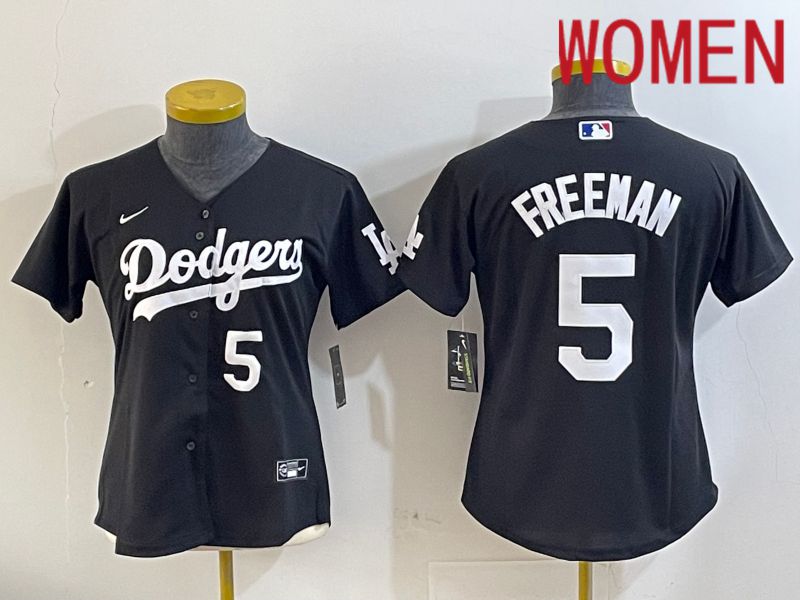 Women Los Angeles Dodgers #5 Freeman Black Game 2024 Nike MLB Jersey style 11212